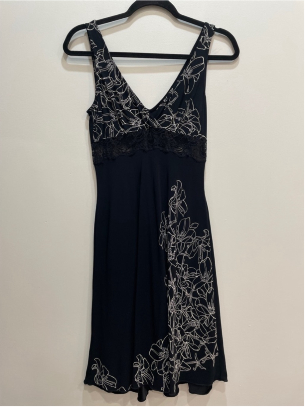 bebe Floral Silk Midi Dress Lace Babydoll Empire Waist Whimsygoth Cocktail S